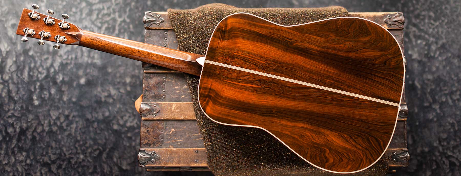 Preston Thompson Acoustic Guitars Exclusive Chris Luquette Signature Dreadnought guitar, handcrafted from Brazilian Rosewood. Back shot
