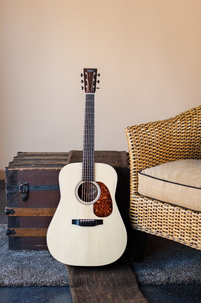 Thompson Guitars Acoustic dreadnought guitar handcrafted of mahogany back and sides with an adirondack top.