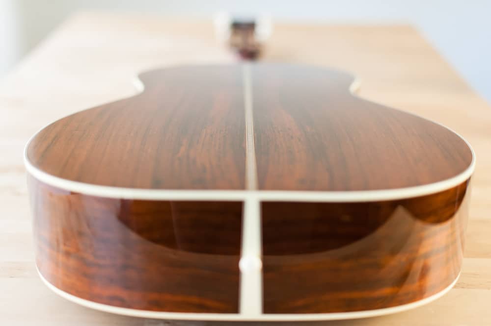 12 Fret 000 acoustic guitar handcrafted from Adirondack Spruce and Brazilian Rosewood. Side back