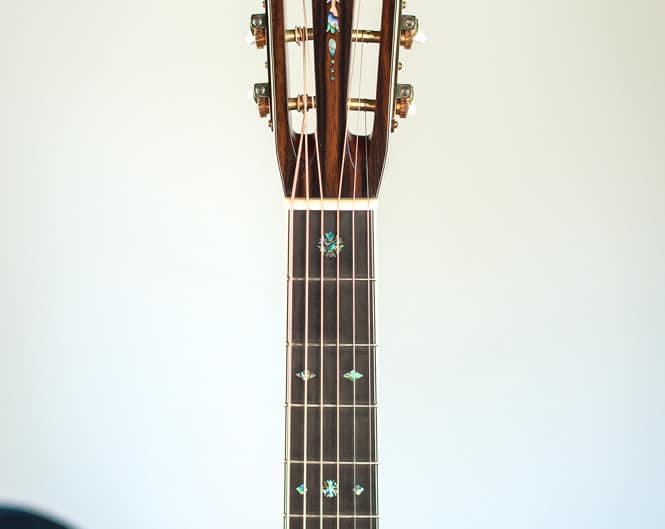 12 Fret 000 acoustic guitar handcrafted from Adirondack Spruce and Brazilian Rosewood. Full Neck