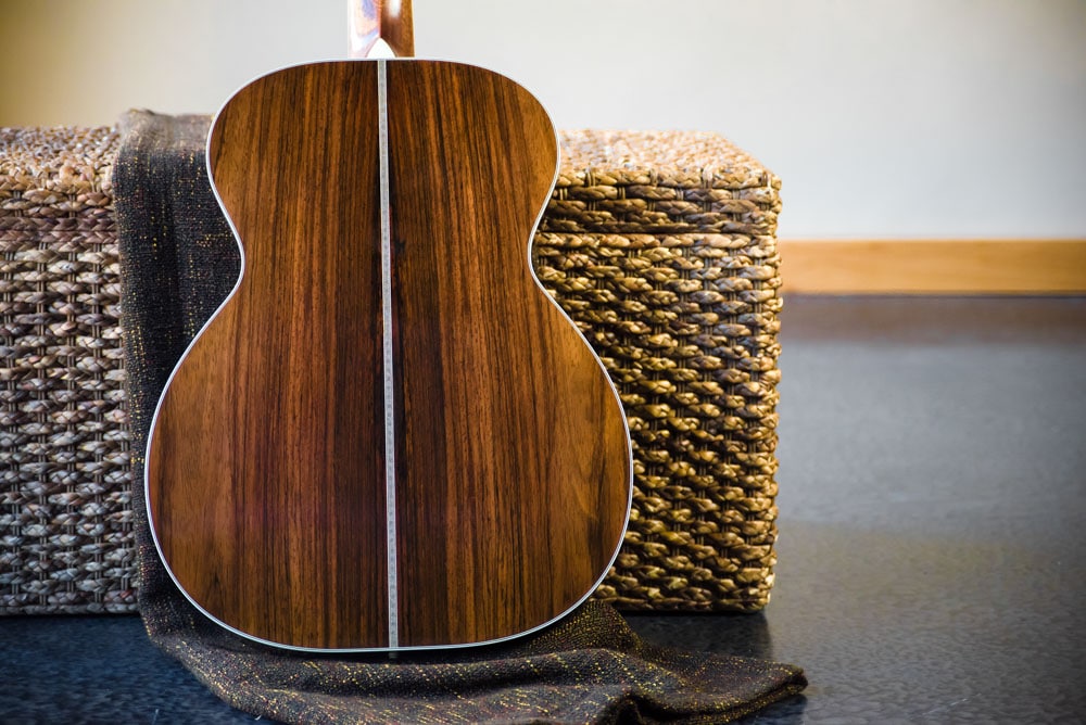 Preston Thompson Acoustic Guitars Brazilian Rosewood 14 Fret 000 acoustic guitar with custom abalone inlays. Back views